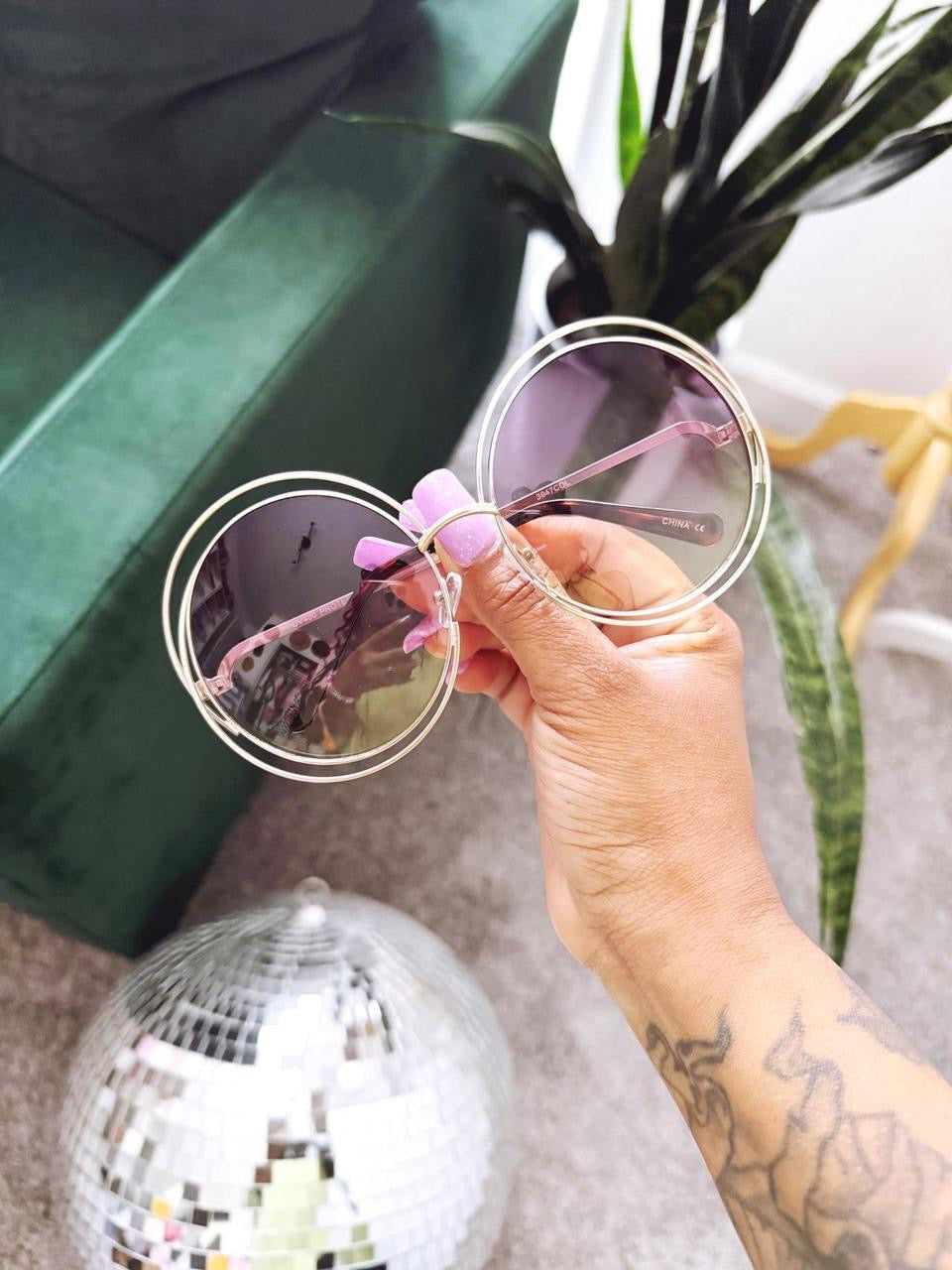 Vintage Style Oversized Round Sunglasses - lavender