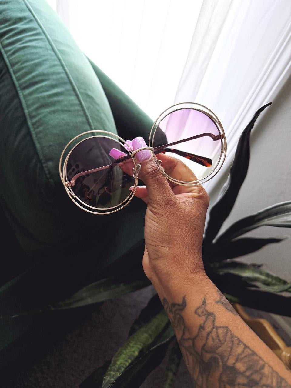 Vintage Style Oversized Round Sunglasses - lavender