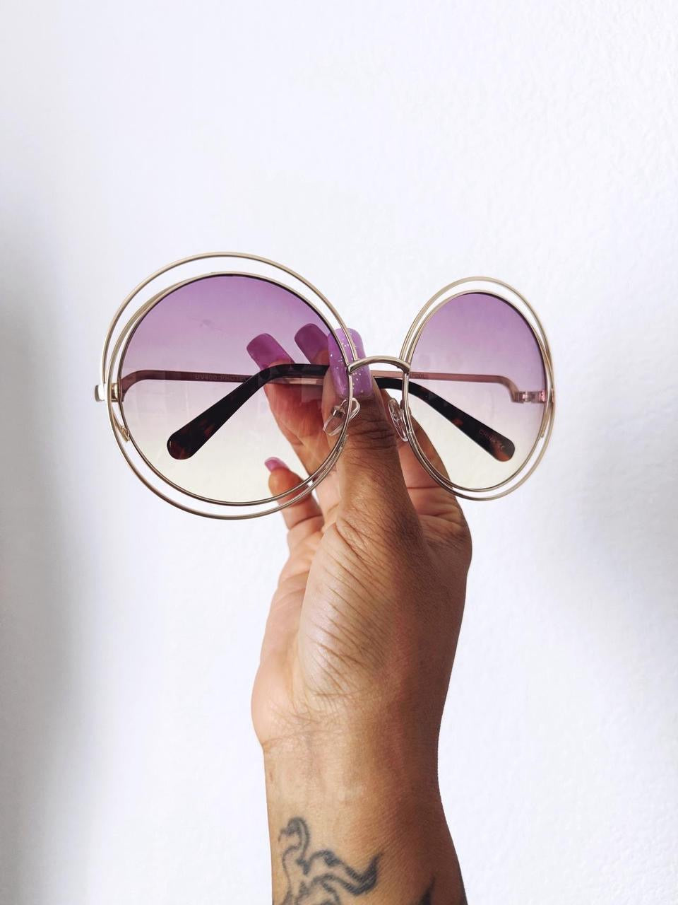 Vintage Style Oversized Round Sunglasses - lavender