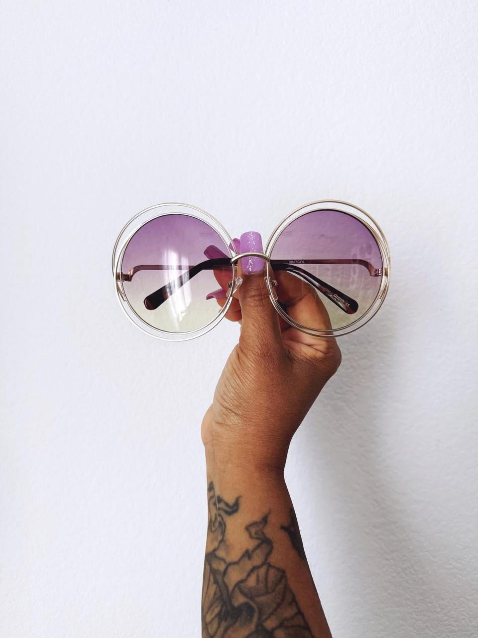 Vintage Style Oversized Round Sunglasses - lavender