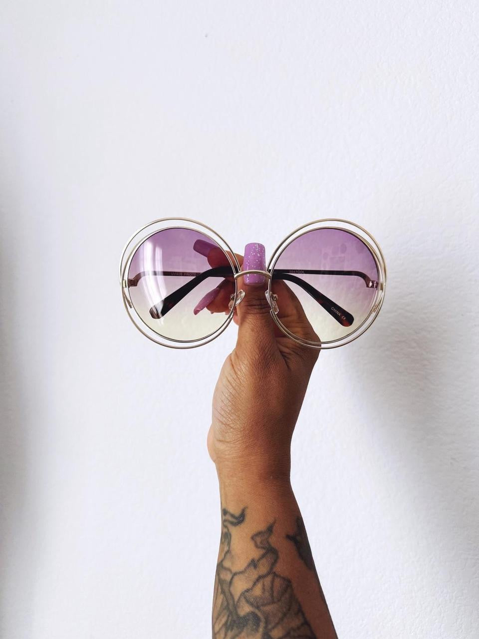 Vintage Style Oversized Round Sunglasses - lavender