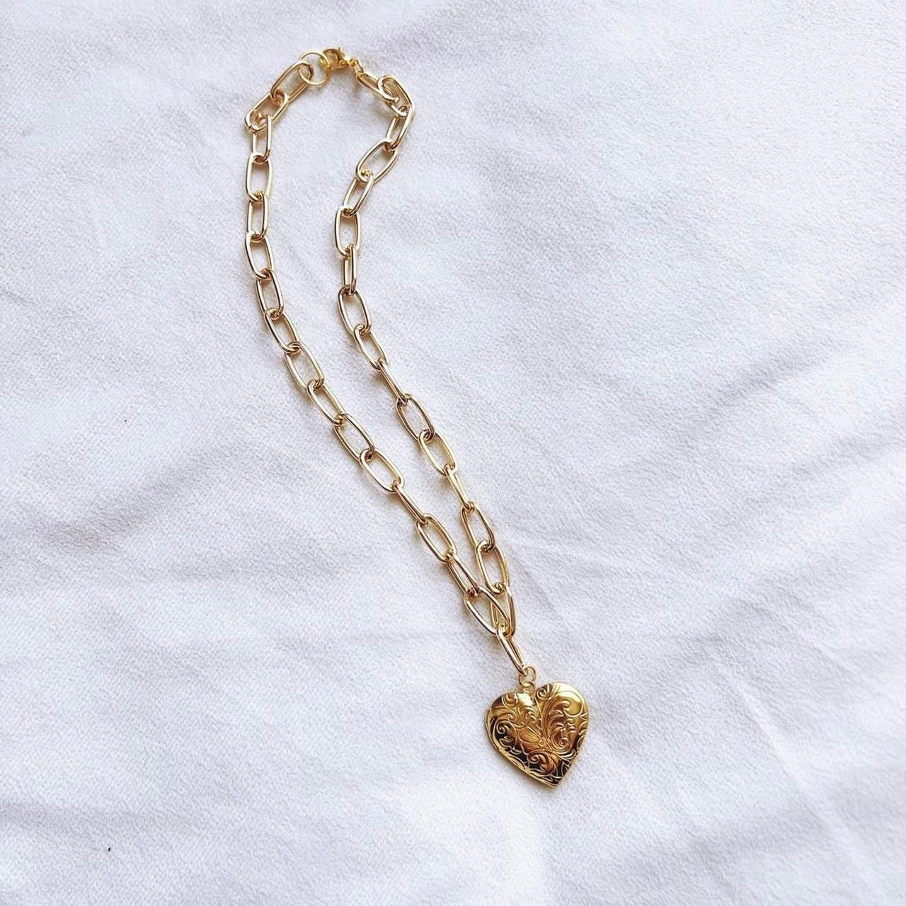 Gold Heart Locket Necklace