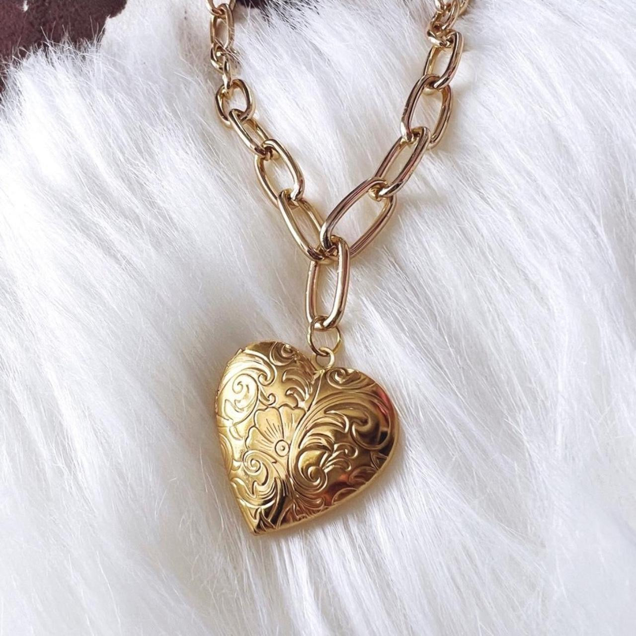 Gold Heart Locket Necklace