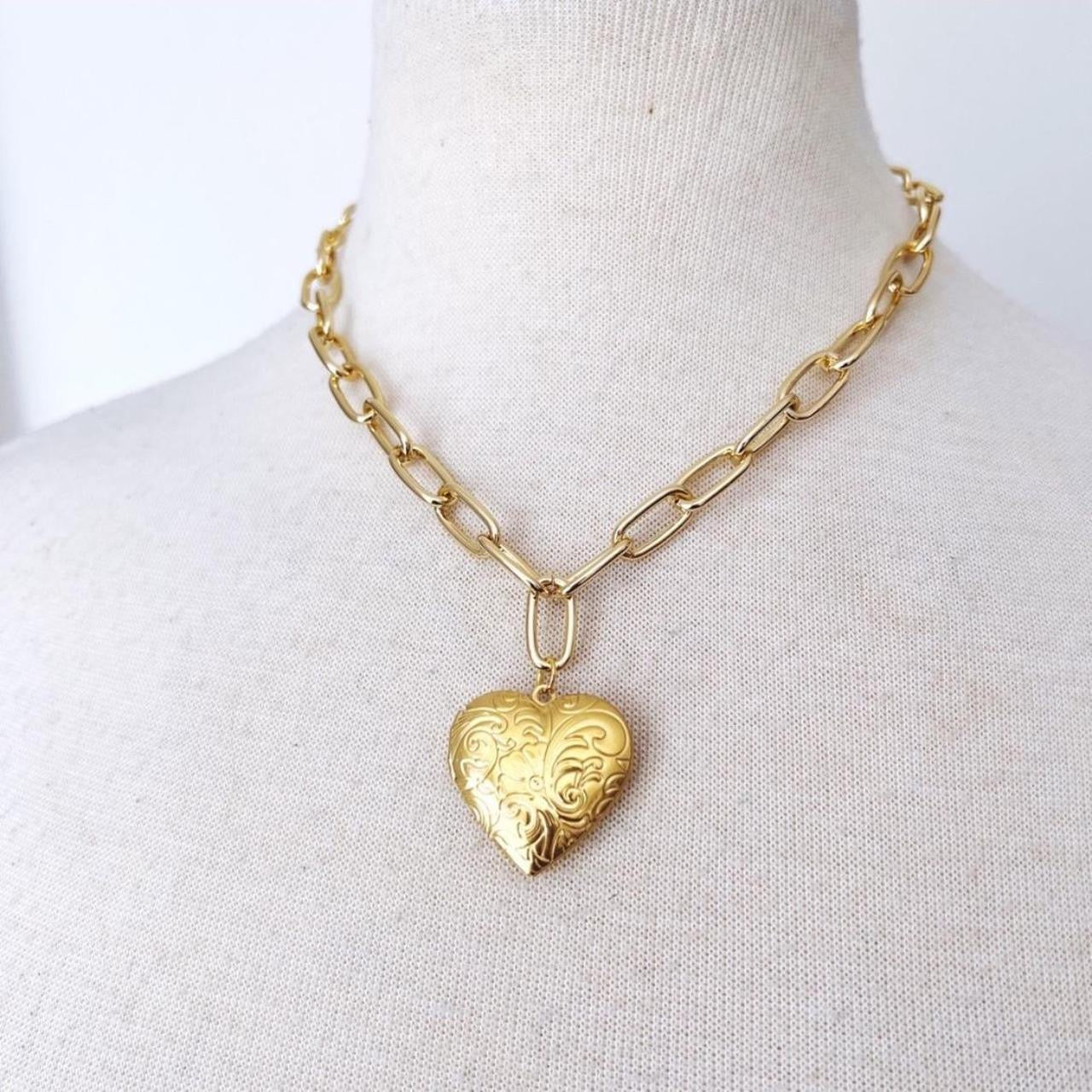 Gold Heart Locket Necklace