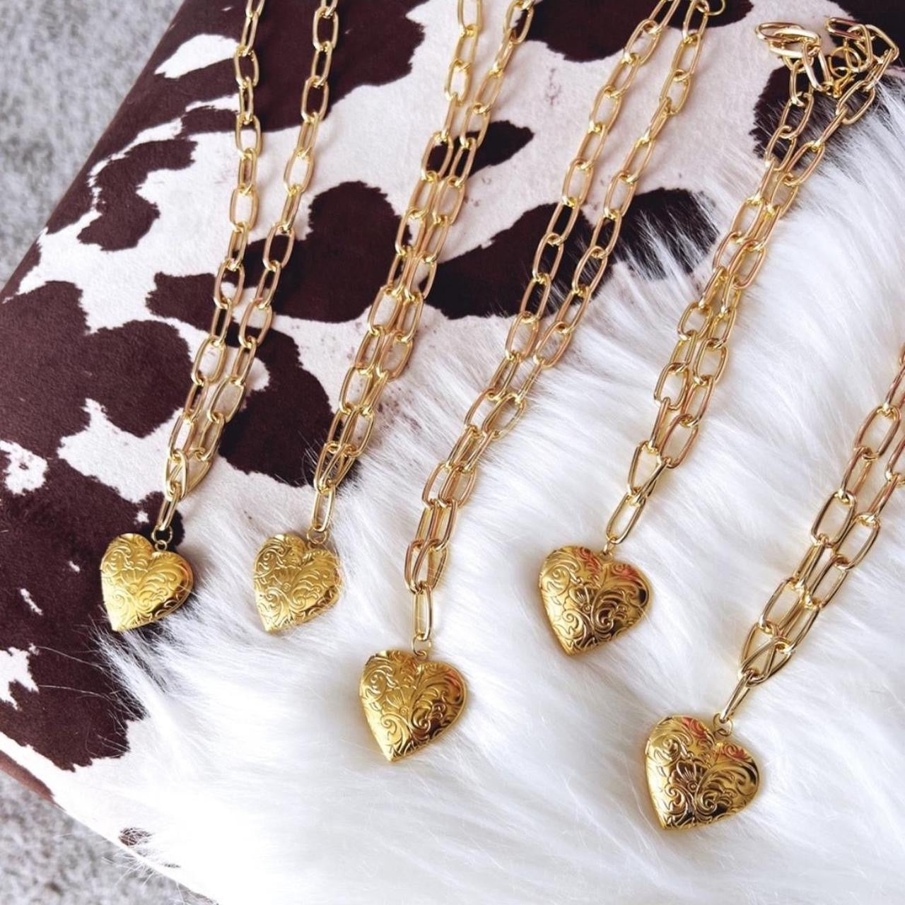 Gold Heart Locket Necklace